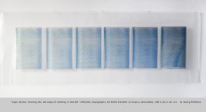 ÒCyan series: moving the 1st copy of nothing in Oct.82Ó 1982/83, Copigraphy RX 6500 transfer on rayon, laminated, 184 x 63.5 cm 1/1   © Georg Mhleck