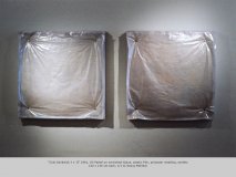 “Club Sandwich I + II” 1981, Oil Pastel on varnished tissue, plastic film, polyester wadding, eyelets130 x 130 cm each, 1/1 © Georg Mühleck