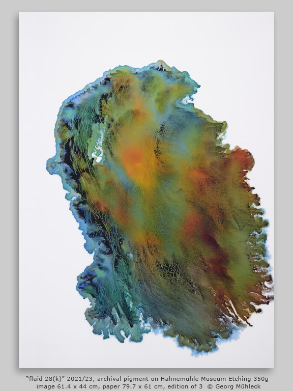 “fluid 28(k)” 2021/23, archival pigment on Hahnemühle Museum Etching 350g, image 61.4 x 44 cm, paper 79.7 x 61 cm, edition of 3 © Georg Mühleck