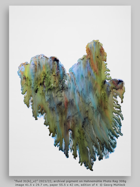 “fluid 31(k)_v2” 2021/22, archival pigment on Hahnemühle Photo Rag 308g, image 41.5 x 29.7 cm, paper 55.5 x 42 cm, edition of 4 © Georg Mühleck