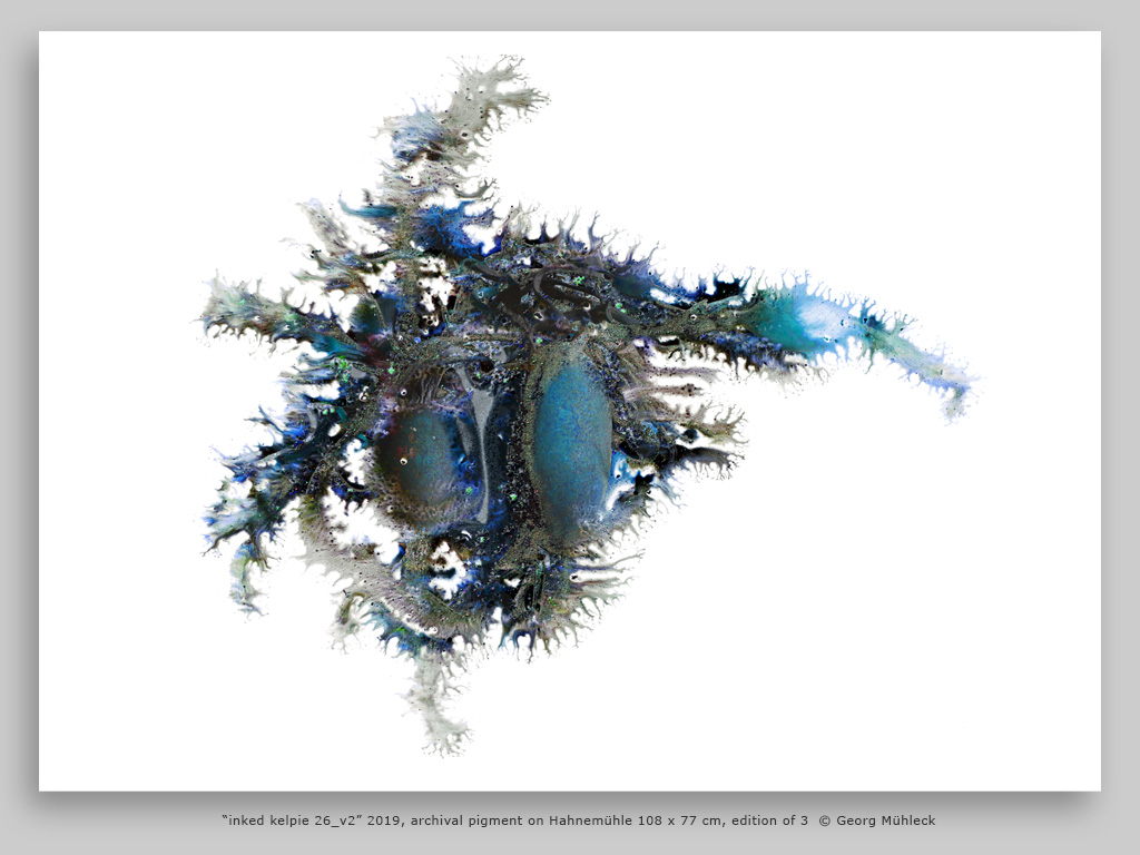 “inked kelpie 26_v2” 2019, archival pigment on Hahnemühle 108 x 77 cm, edition of 3 © Georg Mühleck
