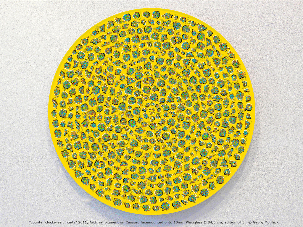 Òcounter clockwise circuitsÓ 2011, Archival pigment on Canson, facemounted onto 10mm Plexiglass ¯ 84,6 cm, edition of 3   © Georg Mhleck