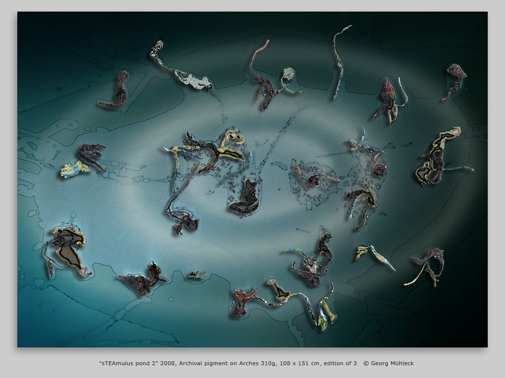 “sTEAmulus pond 2” 2008, Archival pigment on Arches 310g, 108 x 151 cm, edition of 3   © Georg Mühleck