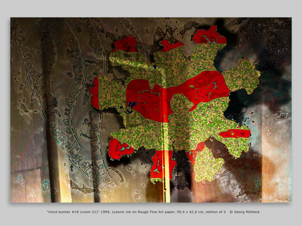 "mind bunker #18 (room 21)" 1999, Lysonic ink on Rough Fine Art paper, 59,4 x 42,0 cm, edition of 3   © Georg Mühleck