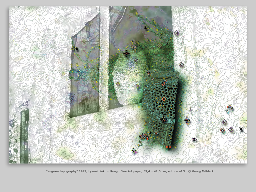 "engram topography" 1999, Lysonic ink on Rough Fine Art paper, 59,4 x 42,0 cm, edition of 3   © Georg Mühleck