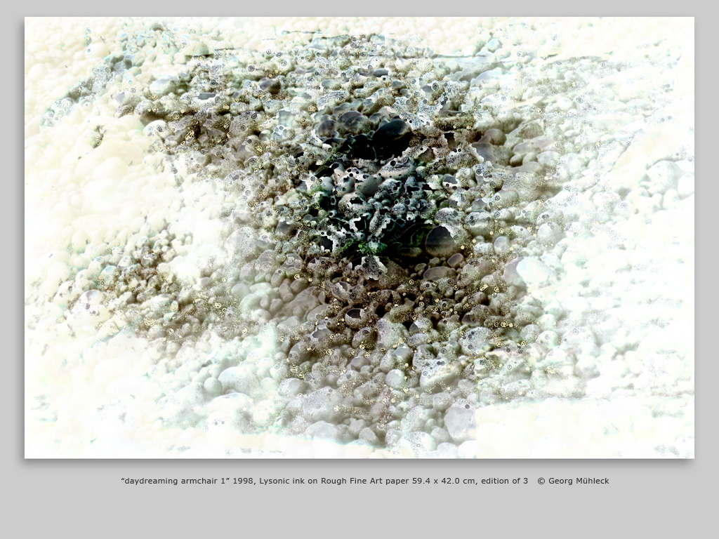 “daydreaming armchair 1” 1998, Lysonic ink on Rough Fine Art paper 59.4 x 42.0 cm, edition of 3   © Georg Mühleck