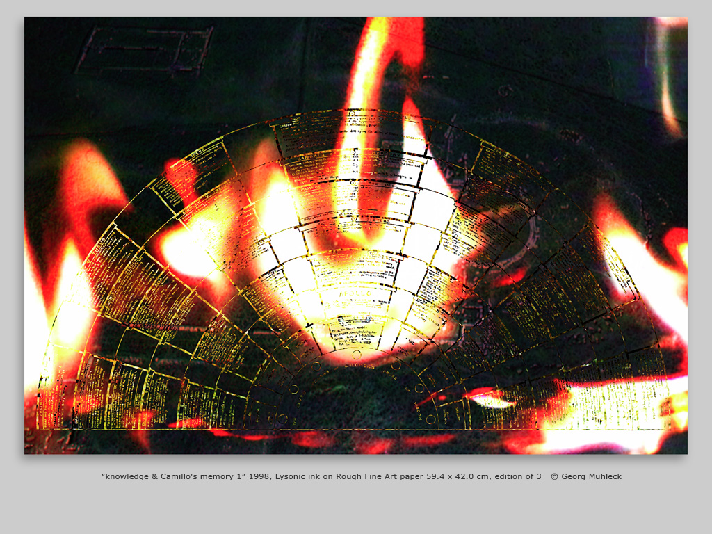 “knowledge & Camillo's memory 1” 1998, Lysonic ink on Rough Fine Art paper 59.4 x 42.0 cm, edition of 3   © Georg Mühleck
