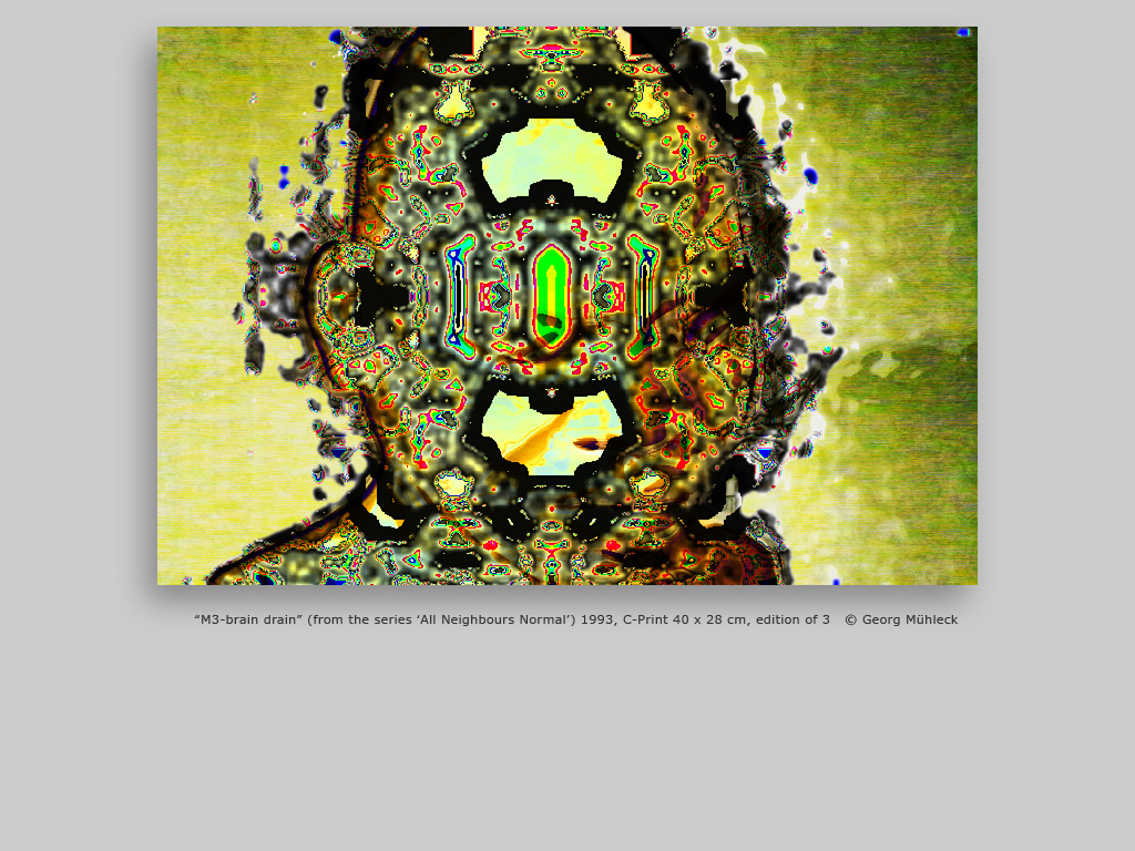 “M3-brain drain” (from the series ‘All Neighbours Normal’) 1993, C-Print 40 x 28 cm, edition of 3   © Georg Mühleck