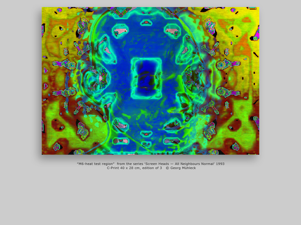 “M6-heat test region”  from the series ‘Screen Heads — All Neighbours Normal’ 1993  C-Print 40 x 28 cm, edition of 3   © Georg Mühleck