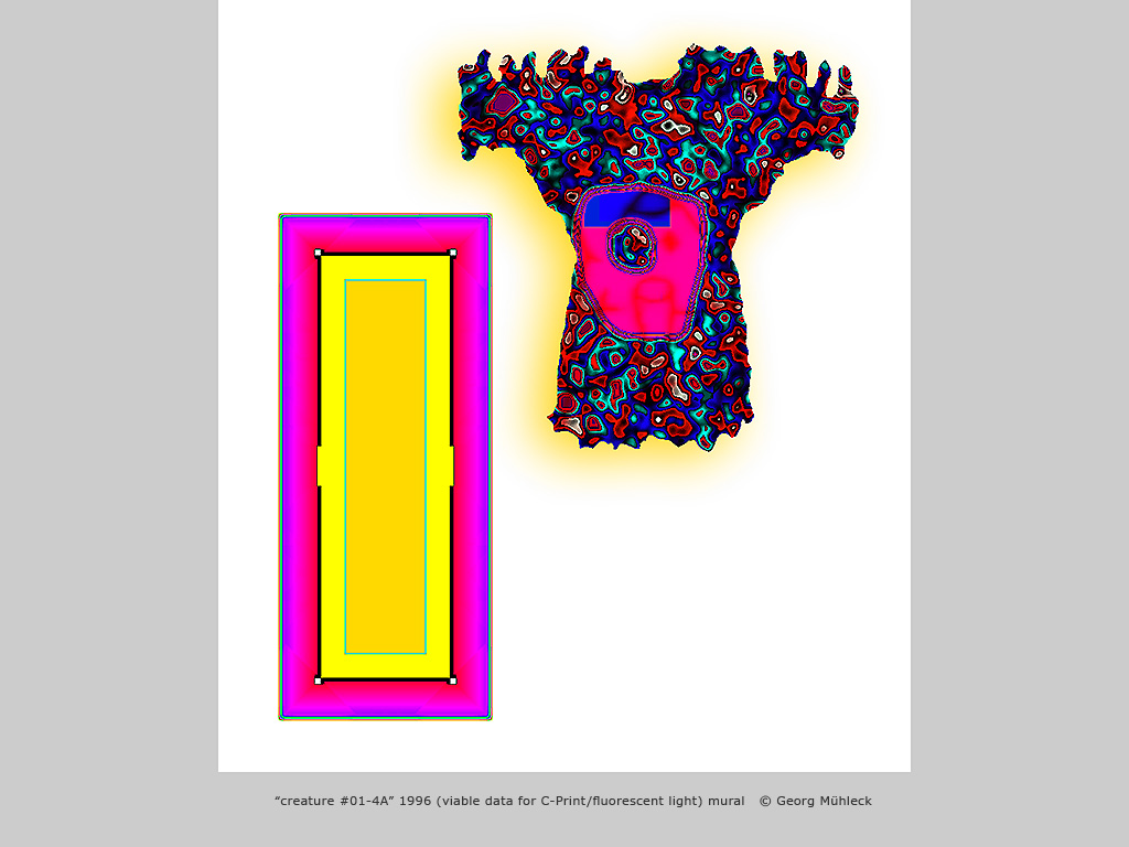 “creature #01-4A” 1996 (viable data for C-Print/fluorescent light) mural   © Georg Mühleck