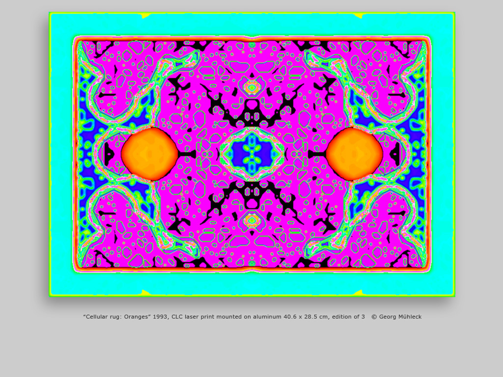 “Cellular rug: Oranges” 1993, CLC laser print mounted on aluminum 40.6 x 28.5 cm, edition of 3   © Georg Mühleck