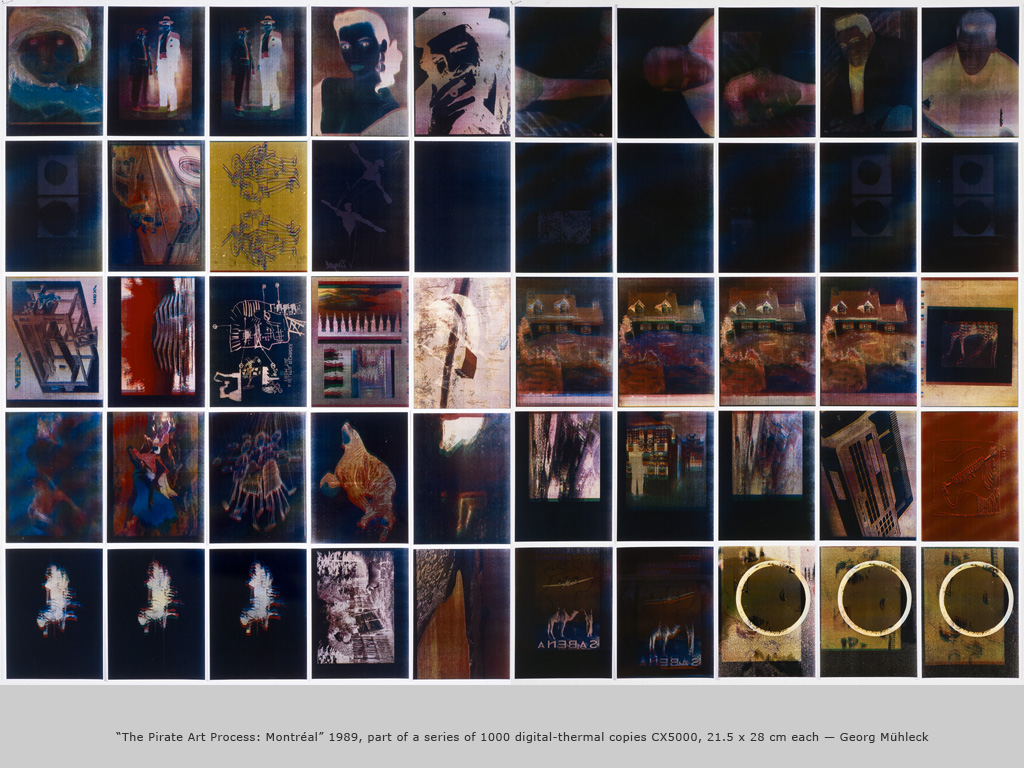 “The Pirate Art Process: Montréal” 1989, part of a series of 1000 digital-thermal copies CX5000, 21.5 x 28 cm each — Georg Mühleck