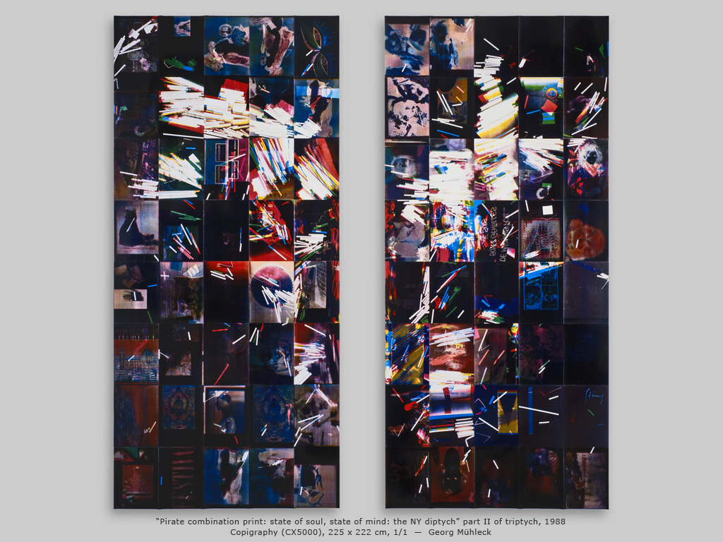 “Pirate combination print: state of soul, state of mind: the NY diptych” part II of triptych, 1988, Copigraphy (CX5000), 225 x 222 cm, 1/1  —  Georg Mühleck