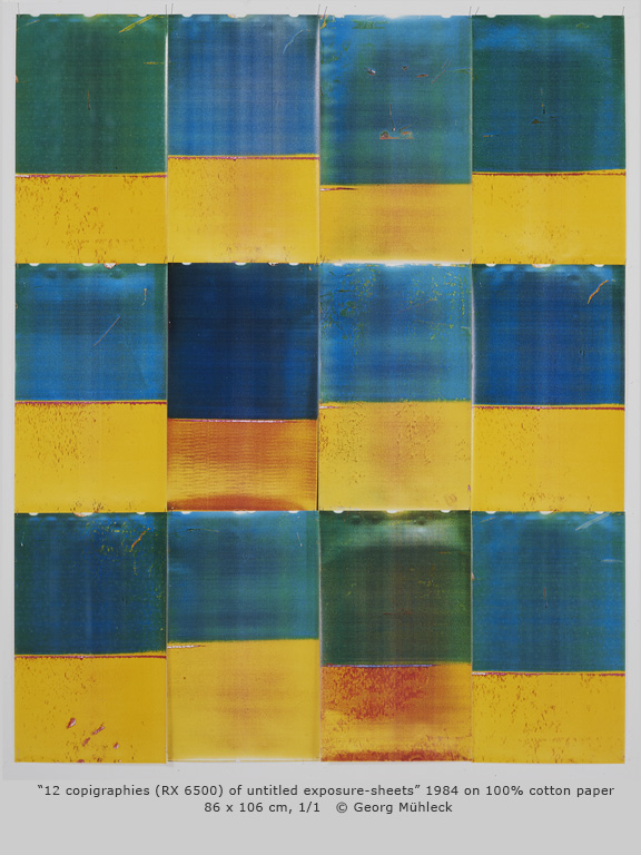 “12 copigraphies (RX 6500) of untitled exposure-sheets” 1984 on 100% cotton paper 86 x 106 cm, 1/1