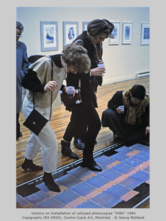 Visitors on Installation of unfused photocopies “598h” 1984Copigraphy (RX 6500), Centre Copie Art, Montréal 