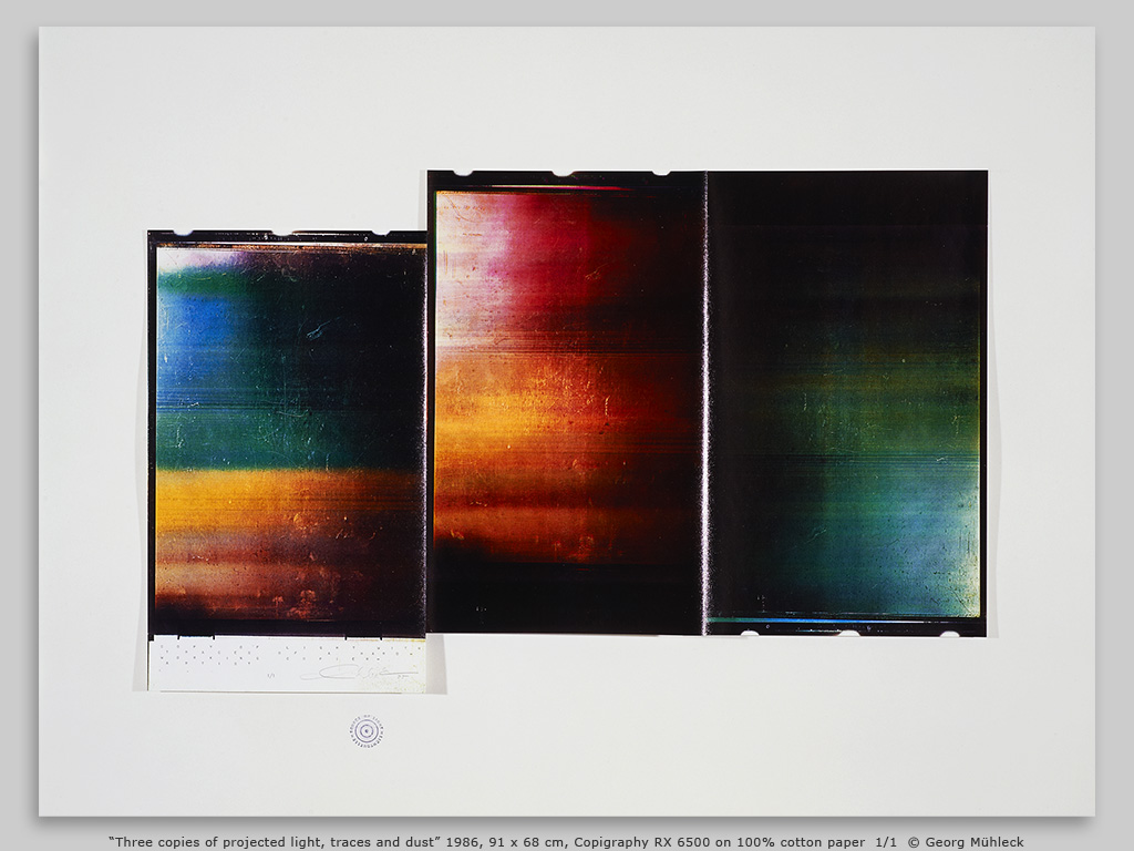 “Three copies of projected light, traces and dust” 1986, 91 x 68 cm