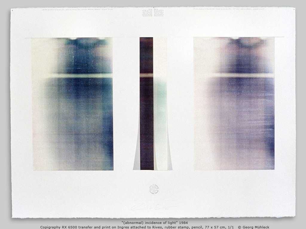 Ò(abnormal) incidence of lightÓ 1984 Copigraphy RX 6500 transfer and print on Ingres attached to Rives, rubber stamp, pencil, 77 x 57 cm, 1/1   © Georg Mhleck