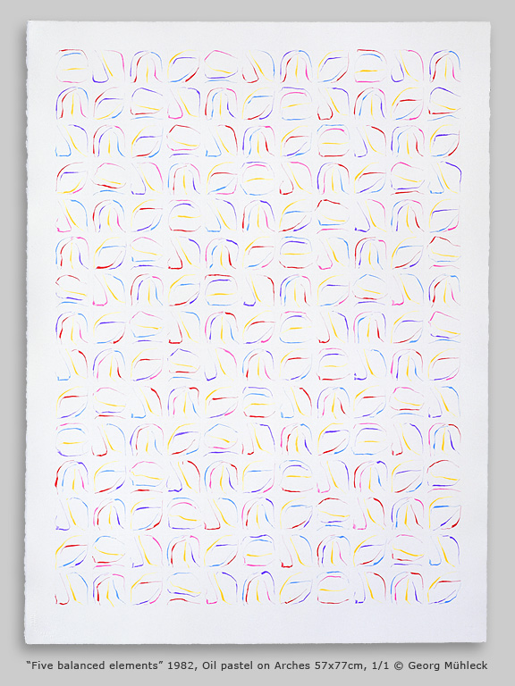 “Five balanced elements” 1982, Oil pastel 57 x 77 cm, 1/1   © Georg Mühleck