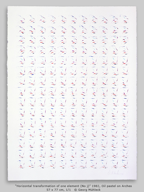 “Horizontal transformation of one element_(No j)” 1982, Oil pastel 57 x 77 cm, 1/1   © Georg Mühleck