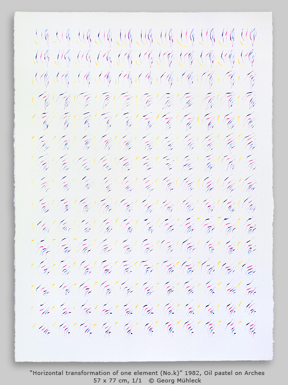 “Horizontal transformation of one element (No.k)” 1982, Oil pastel 57 x 77 cm 1/1   © Georg Mühleck