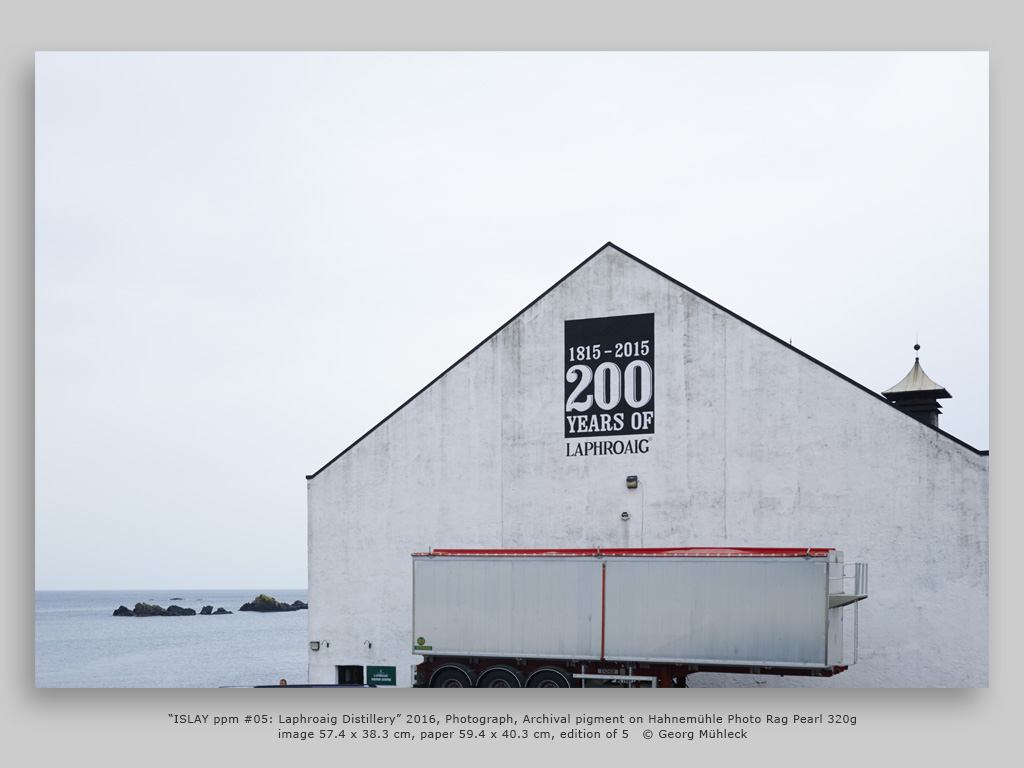 “ISLAY ppm #05: Laphroaig Distillery” 2016, Photograph, Archival pigment on Hahnemühle Photo Rag Pearl 320gimage 57.4 x 38.3 cm, paper 59.4 x 40.3 cm, edition of 5   © Georg Mühleck