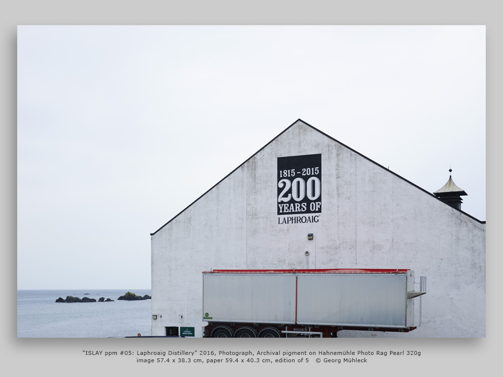“ISLAY ppm #05: Laphroaig Distillery” 2016, Photograph, Archival pigment on Hahnemühle Photo Rag Pearl 320gimage 57.4 x 38.3 cm, paper 59.4 x 40.3 cm, edition of 5 © Georg Mühleck
