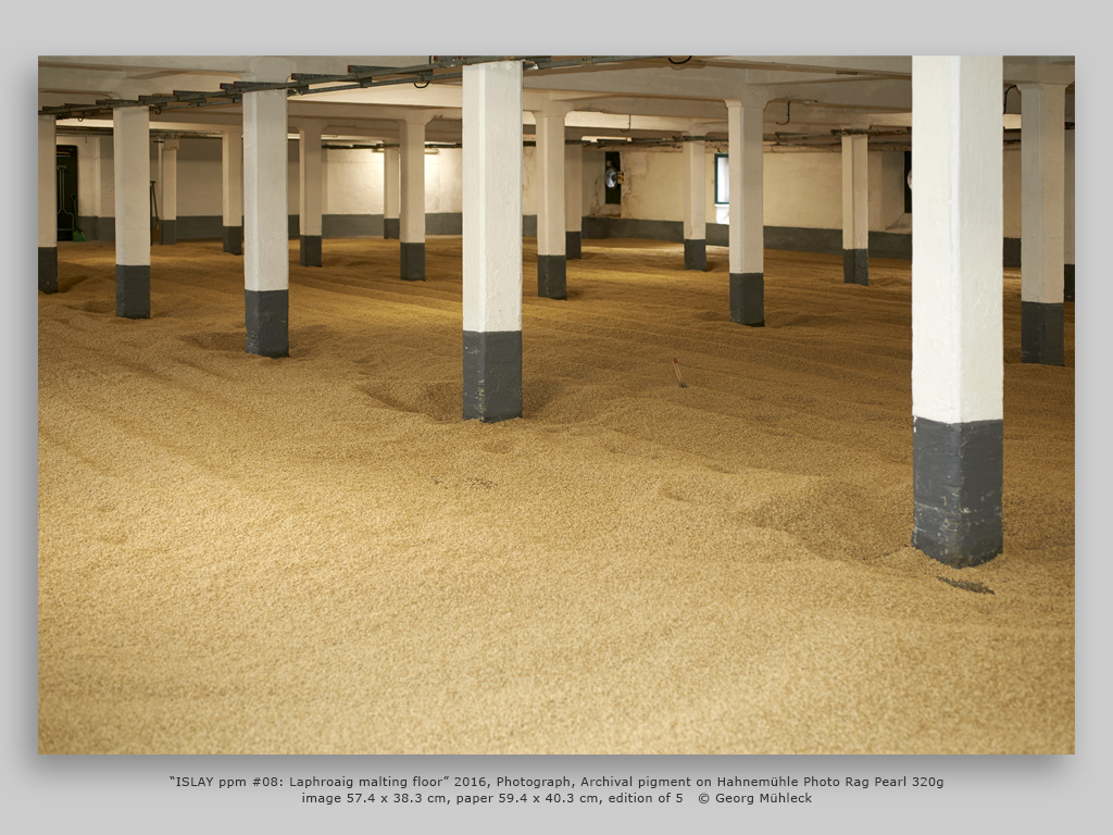 “ISLAY ppm #08: Laphroaig malting floor” 2016, Photograph, Archival pigment on Hahnemühle Photo Rag Pearl 320gimage 57.4 x 38.3 cm, paper 59.4 x 40.3 cm, edition of 5   © Georg Mühleck