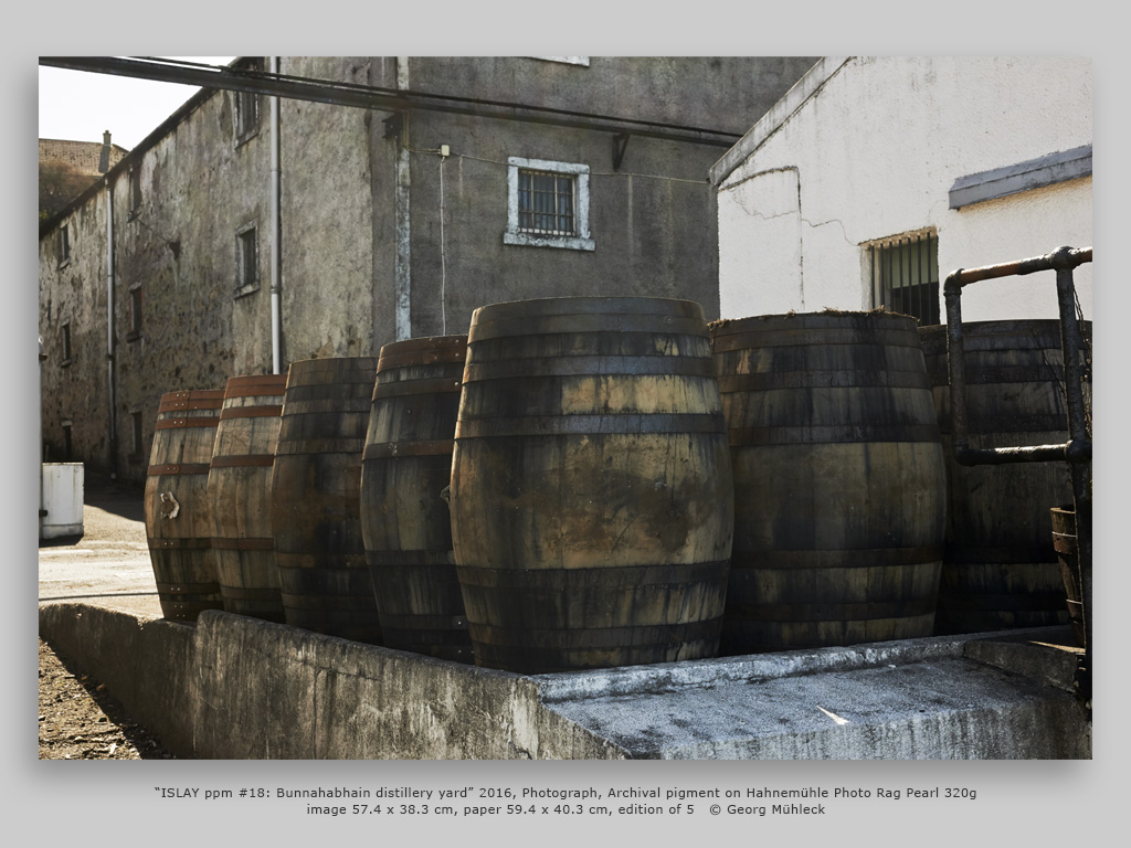 “ISLAY ppm #18: Bunnahabhain distillery yard” 2016, Photograph, Archival pigment on Hahnemühle Photo Rag Pearl 320gimage 57.4 x 38.3 cm, paper 59.4 x 40.3 cm, edition of 5   © Georg Mühleck